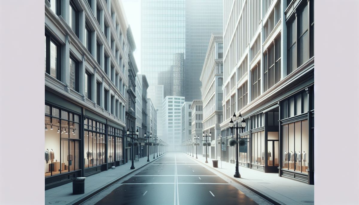 Empty storefronts line a downtown San Francisco street amid the city's persistent retail vacancy crisis