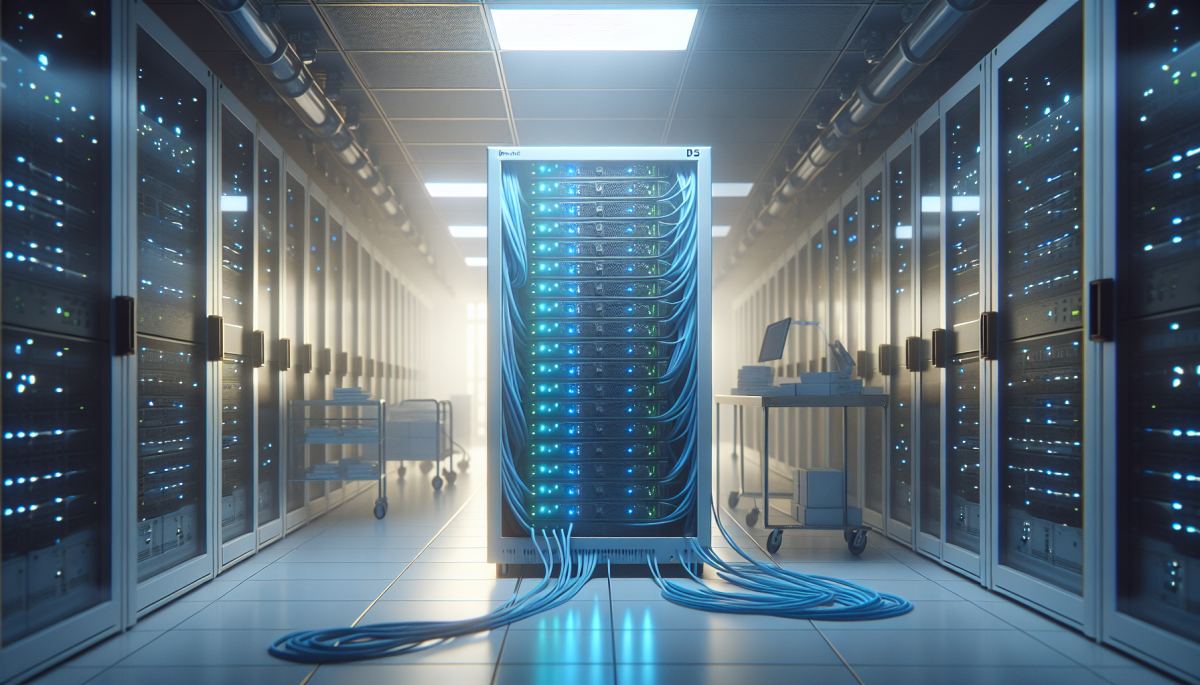 Edge server hardware in a hospital data center, representing on-premise AI deployment for sensitive audio processing