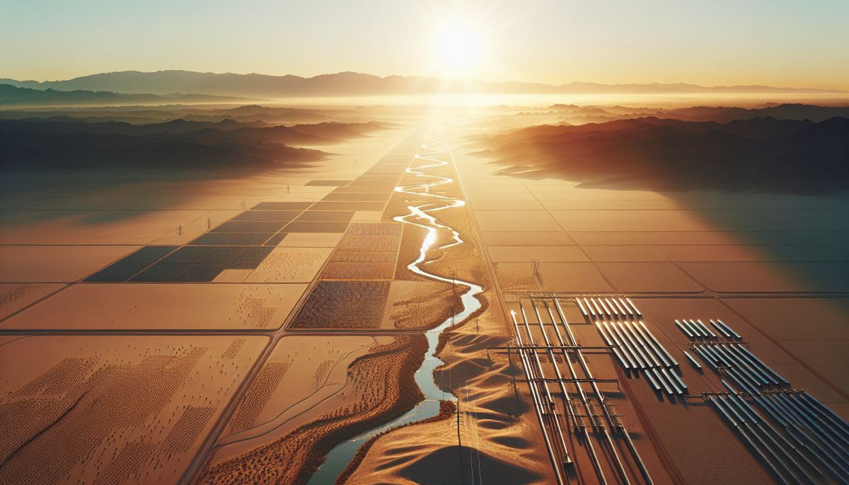 Solar panels and irrigation canals in the Salt River Project district near Phoenix, Arizona