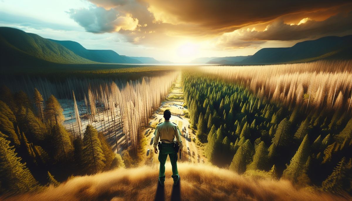 A U.S. Forest Service ranger surveys drought-stressed timber in a western national forest amid staffing shortages