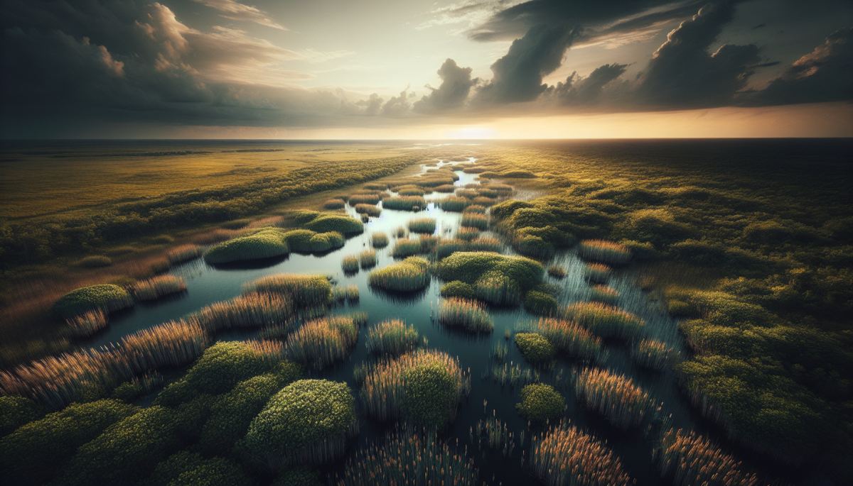 Dense cattail growth overtaking native sawgrass in the Florida Everglades, a sign of phosphorus pollution