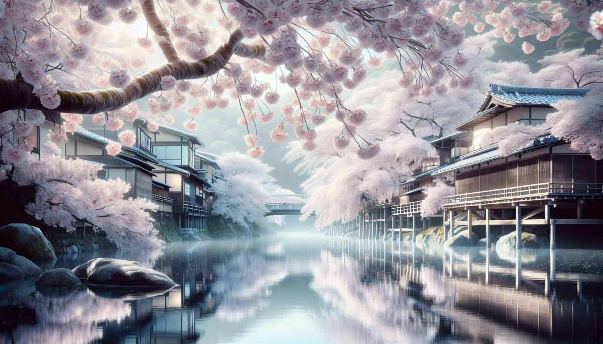 Cherry blossoms at peak bloom along the Kamo River in Kyoto, where records date back to the 9th century