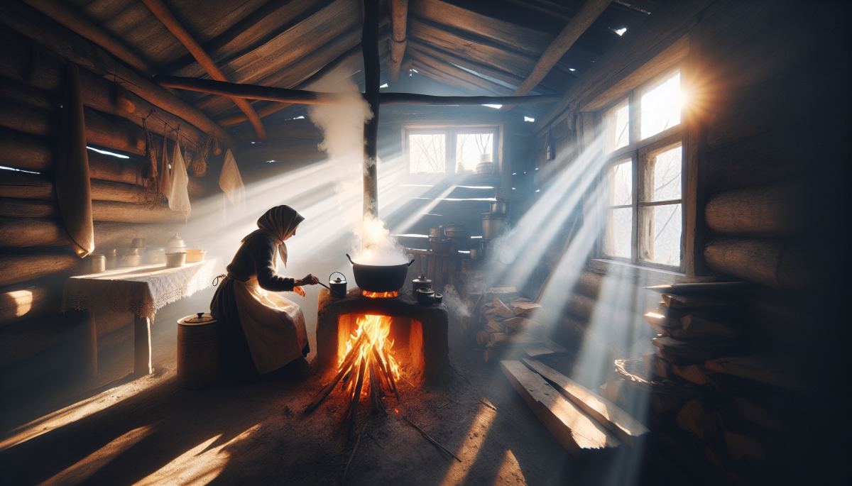 A woman cooks over an open wood fire indoors, representing the 2.3 billion still without clean cooking access
