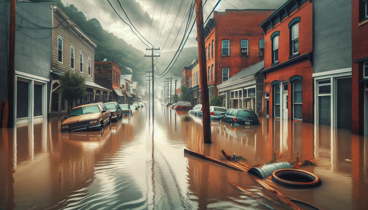 Flooded streets in Asheville, NC after Hurricane Helene severed roads and recovery infrastructure (Sept. 2024)