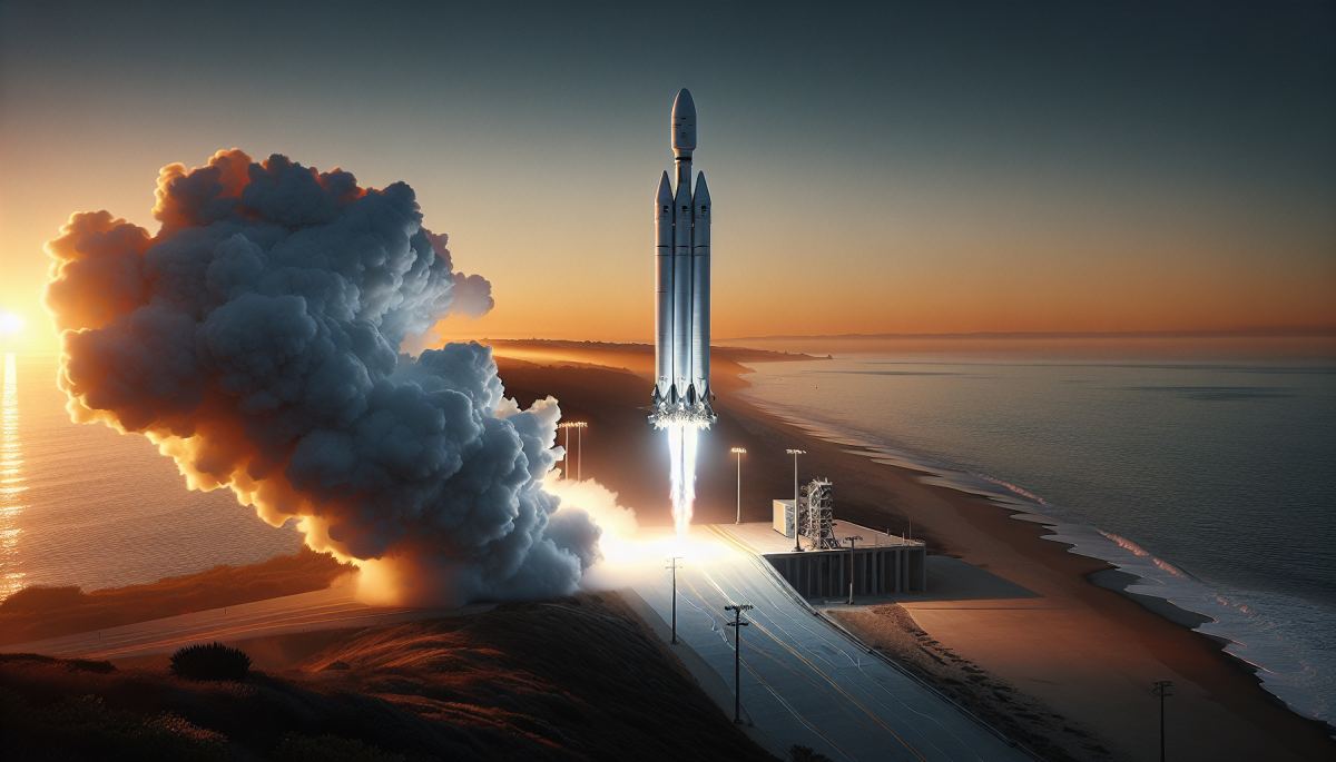 A Falcon 9 first-stage booster lands upright at Vandenberg Space Force Base, California.